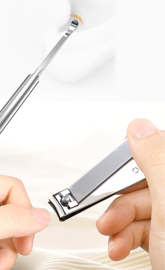 Sourcingbay Nail Care Set - 4-in-1 Stainless Steel Nail Clippers, Cuticle Fork, Ear Pick, Nail File with Storage Case, Travel Grooming Kit for Men Women Seniors - White