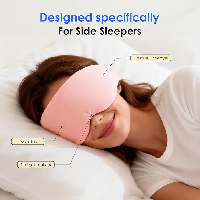 Weighted Eye Mask for Sleeping, Soft Minky Sleep Mask for Side Sleeper with Adjustable Buckle, 100% Blockout Design, Ideal for Meditation, Relaxation and Travel, Includes Storage Pouch (Pink)