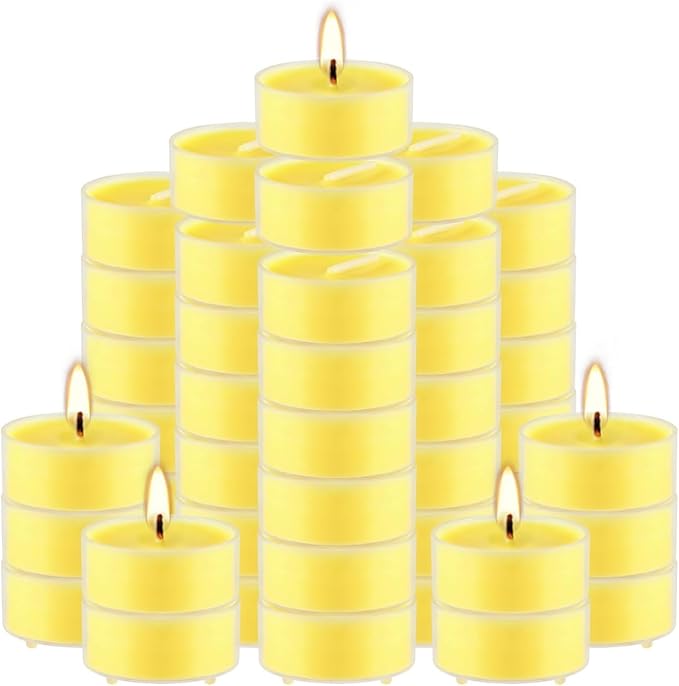 Fclayvts 3.5-Hour 100 Pack Citronella Tealight Candles, Outdoor and Indoor Summer Scented Candle,Natural Soy Wax Candle for Home Patio Garden Yard Balcony,BBQ Birthday Emergency