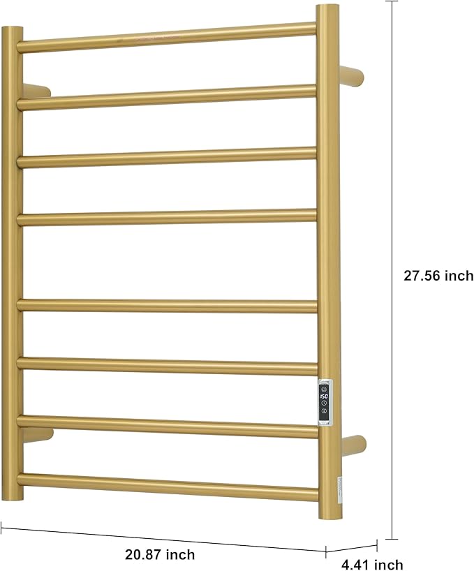 Heated Towel Racks for Bathroom, Wall Mounted Electric Towel Warmer Racks with Timer & Temperature Control, Stainless Steel Towel Heater for Bathroom (Round-Gold, 8 Bars)