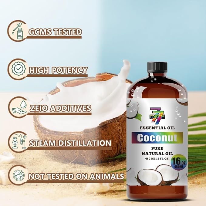Coconut Essential Oil - GV77ZF Coconut Oils for Diffusers, Humidifiers, DIY Candles, Soap, Cleaning, Home, Office, Yoga, Massage, Gifts - 16 fl oz (480 ml)