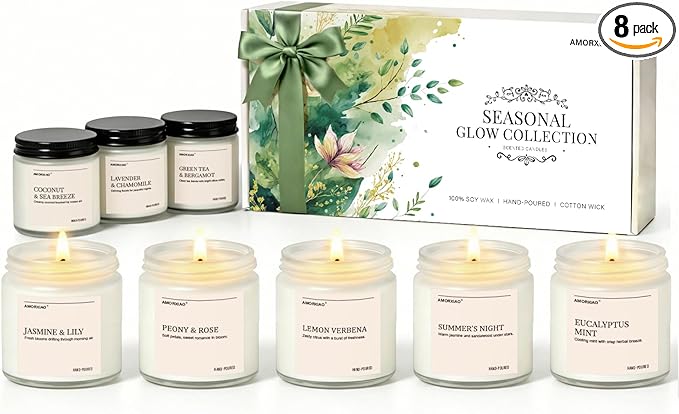 Scented Candles Gift Set, 8 Pack Soy Wax Candles for Home, Long Lasting Burn Floral Fresh Aromatherapy Scents for Women, Birthday, Holiday, Mothers Day