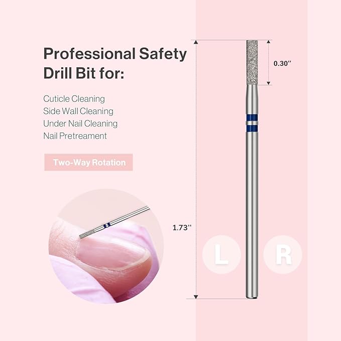 MelodySusie 2mm Barrel Shape Cuticle Clean Nail Drill Bit 3/32'', Professional Safety Carbide Diamond Under Nail Cleaner for Cuticle Dead Skin Nail Prepare, Beginners Bits, Series Bit-S, Medium