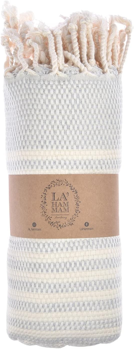 Personalized Embroidered Beach Towel | Throw Blanket, Easy Carry Sand Free, Highly Absorbent, Quick Dry, Turkish Towels for Camping Bath Sauna Beach Gym Pool Yoga SPA by Lahammam, Shiran, Gray