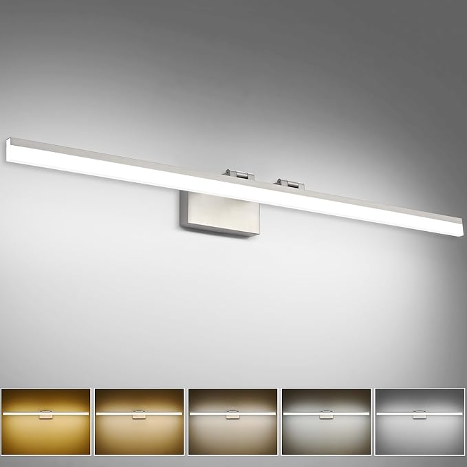 SOLFART Vanity Lights for Bathroom Retractable: 48 Inch 5CCT Brushed Nickel Led Bathroom Light Fixtures Dimmable Adjustable Head ETL Listed