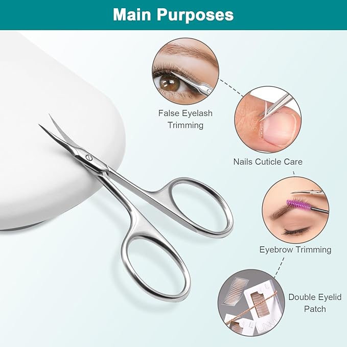 Lermende Cuticle Scissors Extra Fine Curved, Portable Stainless Steel Manicure Scissors with Sharp Curved Blade, Multi-Purpose Russian Manicure Cuticle Trimmer. (Silver, Round Handle)