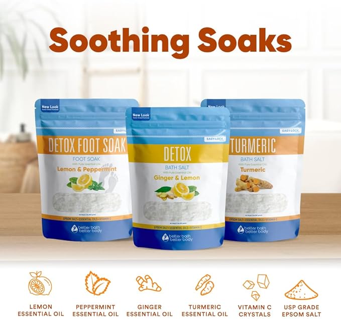 Detox Bath Bundle (3 Pack) Detoxifying Soaks with Detox Foot Soak and Turmeric Bath Soak Made with Epsom Salt and Pure Essential Oils Plus Vitamin C Three 2 Lbs Pouches