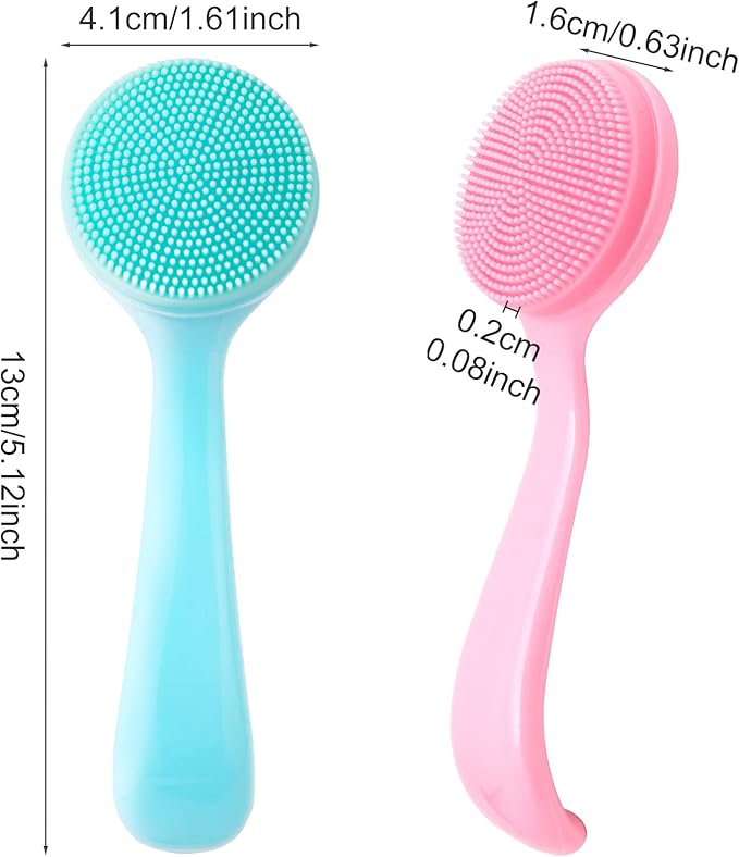 HINZIC 4 Pack Silicone Manual Facial Cleansing Brush, Skin Friendly Waterproof Face Cleaning Scrubber Exfoliator Cleanser for Blackheads Whiteheads Makeup Residues Removal- 2 Blue & 2 Pink