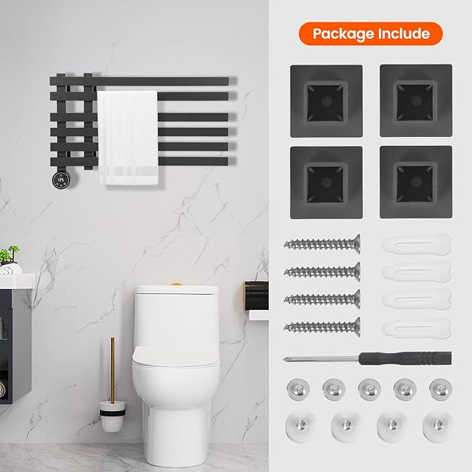Towel Warmer Rack, 6 Bars Electric Wall Mounted Heated Towel Rack with Timer and Temperature Control, Towel Heater Hard Wired/Plug-in Hot Towel Rails for Bathroom, Grey