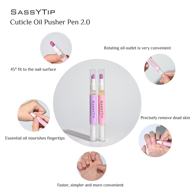 Ceramic Cuticle Pusher & Oil Pen, 2ml Rose/Lavender/Fragrance Free Scented Nail Care Pen, Gentle Cuticle Remover for Dry & Damaged Nails, Moisturize Strengthen Brighten (Pink&Purple)