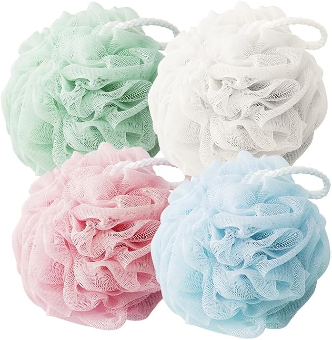 Shower Loofah Sponge for Men Women Loofah Exfoliating Body Scrubber 4 Color Mesh Shower Pouf Balls for Body Wash