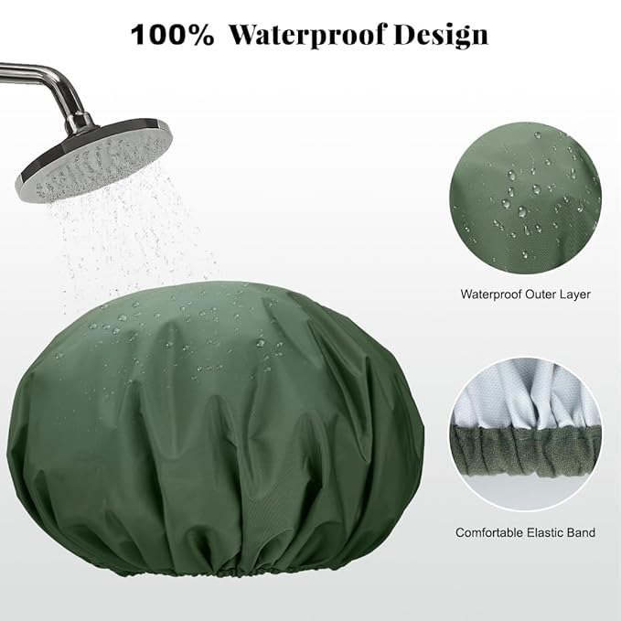3 Pack Waterproof Reusable Shower Cap for Women, Hair Cap for Long Thick Hair, Lightweight Bath Hat for Daily Use