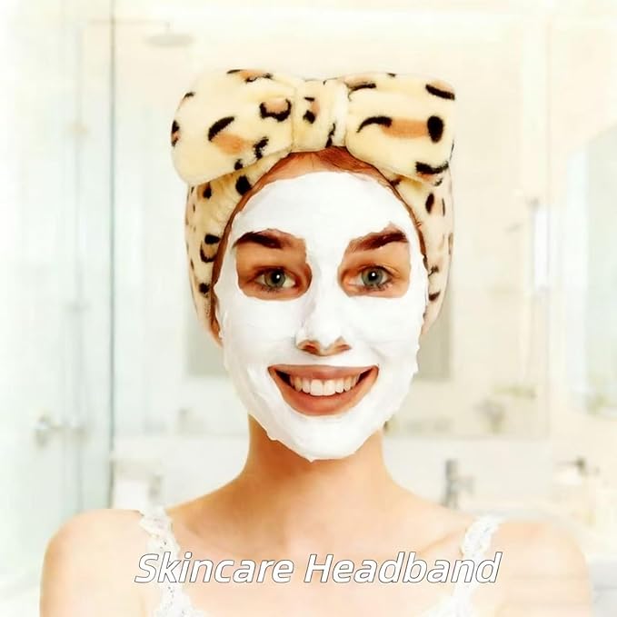 7 Pcs Spa Set, Facial Headband and Wristband Set, Skincare Accessories, College Style Girl Idea Gifts, Hair Accessories for Women and Girls（Leopard）