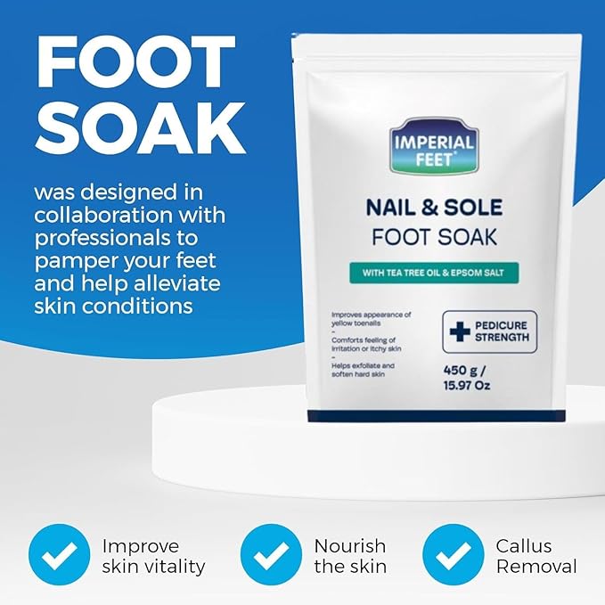 Imperial Feet Epsom Salt Foot Soak (PEDICURE GRADE)-Toenail Repair, Fungus Athletes Foot, Softens Calluses, Tired Feet & Nail Discoloration Foot Soak Salts with Tea Tree Oil 16oz (Green Fungal)