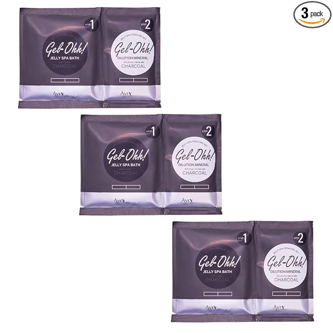 AvryBeauty Gel-Ohh Jelly Spa Bath 3 Pack, Charcoal Infused, Ginger and Lemongrass Scented, Pedicure, Salon Services, Jelly Pedicure, Pedi, Heat & Aroma Therapy