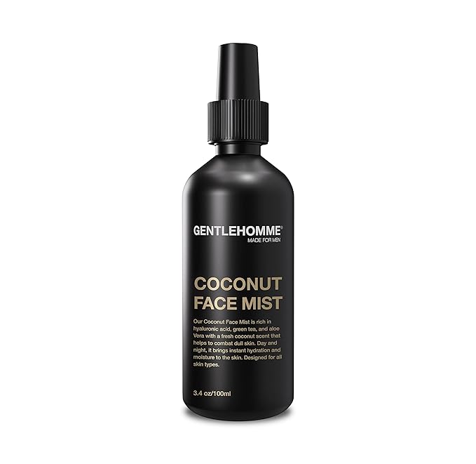 Gentlehomme - Coconut Face Mist - Men’s Facial Spray - with Hyaluronic Acid, Aloe Vera & Green Tea - Refresh, Moisturize & Hydrate - Use Day & Night - Safe for All Skin Types - Vegan - 3.4oz - 1 Pack