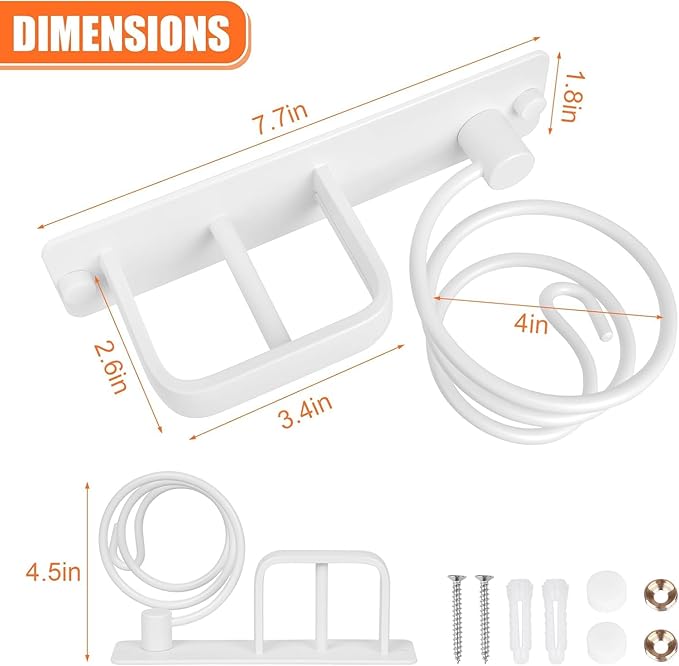 YUET Hair Dryer Holder Hairdryer Station Wall Mounted Shelf Bracket Straightener Stand Hanger Organizer Blow Storage with Cable Tidy Rack for Dressing Table Bathroom Aluminum Professional, White