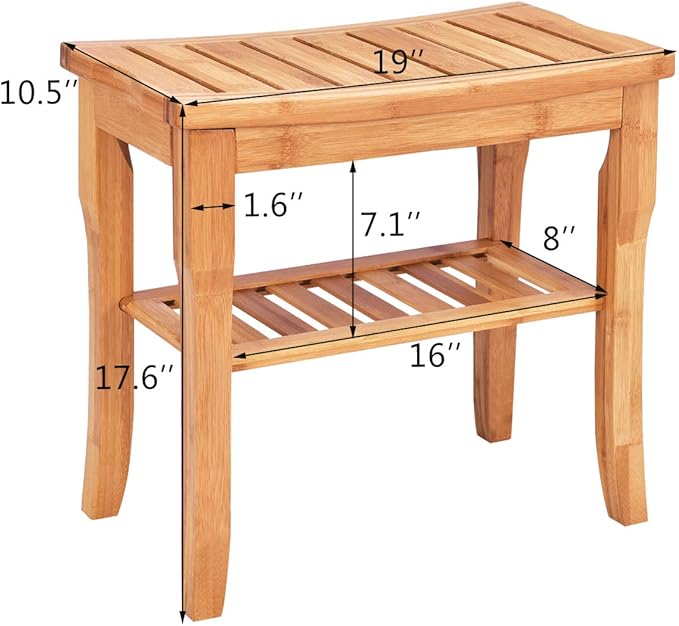 Giantex Bamboo Shower Bench Seat with Storage Shelf, Shower Spa Chair Seat Bench Organizer Stool for Indoor or Outdoor