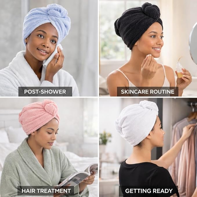 100% Turkish Cotton Hair Towel Wrap 2 Pack – Oeko-TEX Certified Quick Dry Turban for Wet Hair – Soft, Absorbent, Gentle on Curly & Long Hair – 10x26 Inch