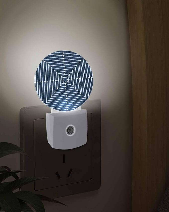 Night Lights Auto Sensor Navy Blue Aesthetic Night Light Lines Perspective Box Round Lamp Plug-in LED Nightlights Dusk to Dawn for Living Room Bedroom Bathroom Hallway Wall Decor