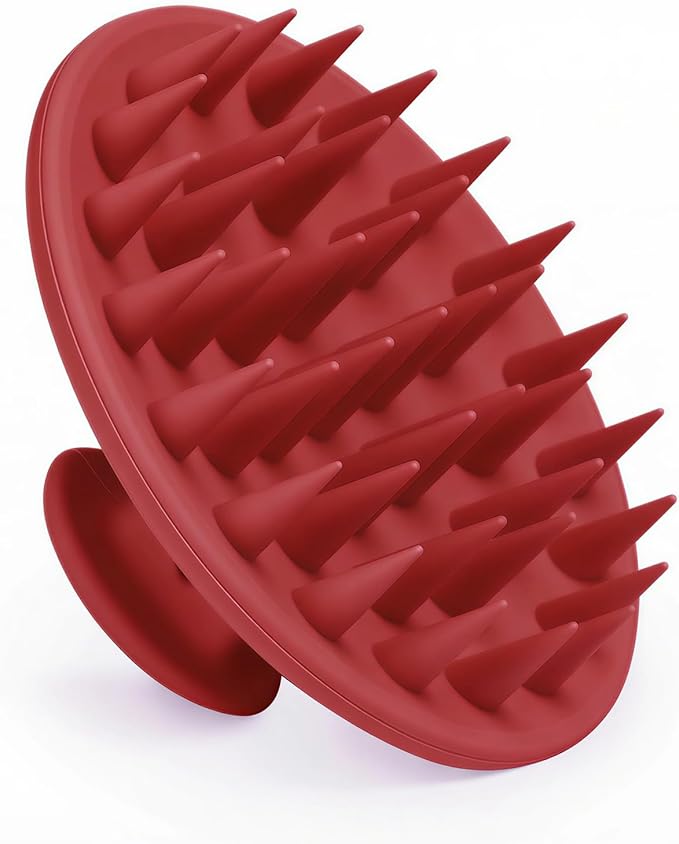 Meartchy Silicone Scalp Massager Shampoo Brush, Scalp Brush for Hair Growth & Dandruff Removal, Hair Scrubber Scalp Stimulator Exfoliator Brush with Soft Bristles for Wet Dry Scalp Care (Ruby Red)