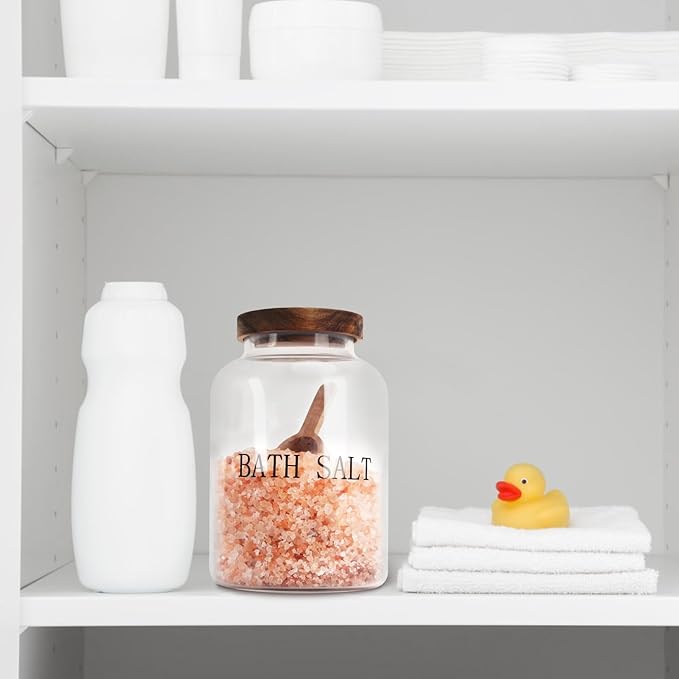 BKYFPQ 74 oz Glass Bath Salts Jar,Bath Salt Container with Wooden Lid and Scoop,Bathroom Organizers and Storage,for Bathroom Bath Decor,Home Decor,Bathtub Accessories for Women
