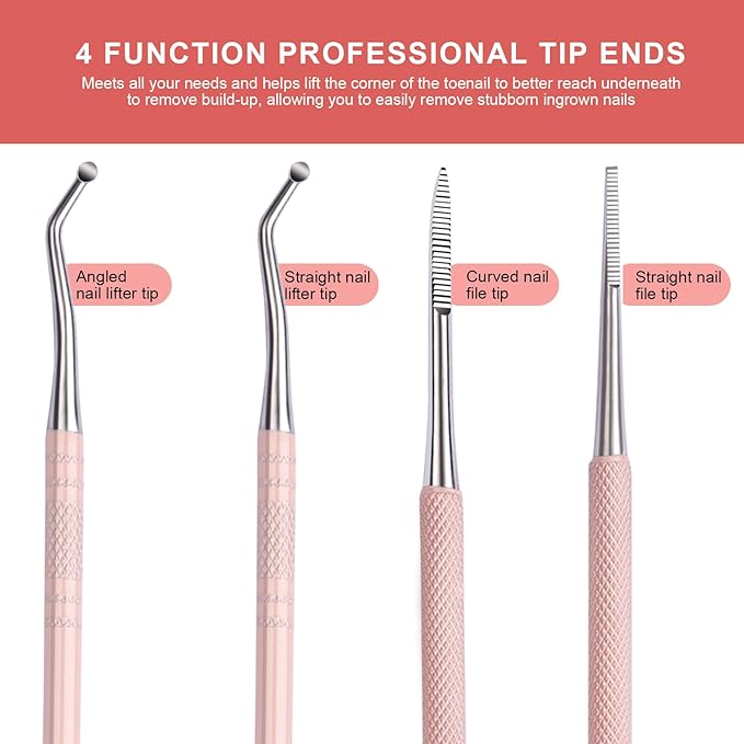 Teenitor Pedicure Tools for Feet, Toenail File and Lifters, Ingrown Toenail Removal Kit Pain Relief (Pink)