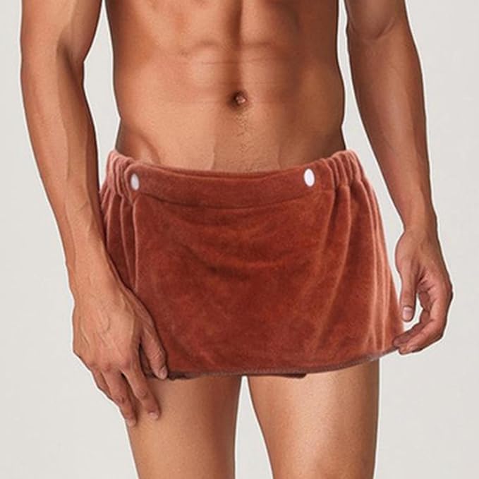 Men Boys Soft Wearable Bath Towel Short Pants Adjustable Mircofiber Towel Blanket Bathroom Pool Beach Spa Bathing Shower Cover Up Wrap Around Towel with Snap Closure (Brown)