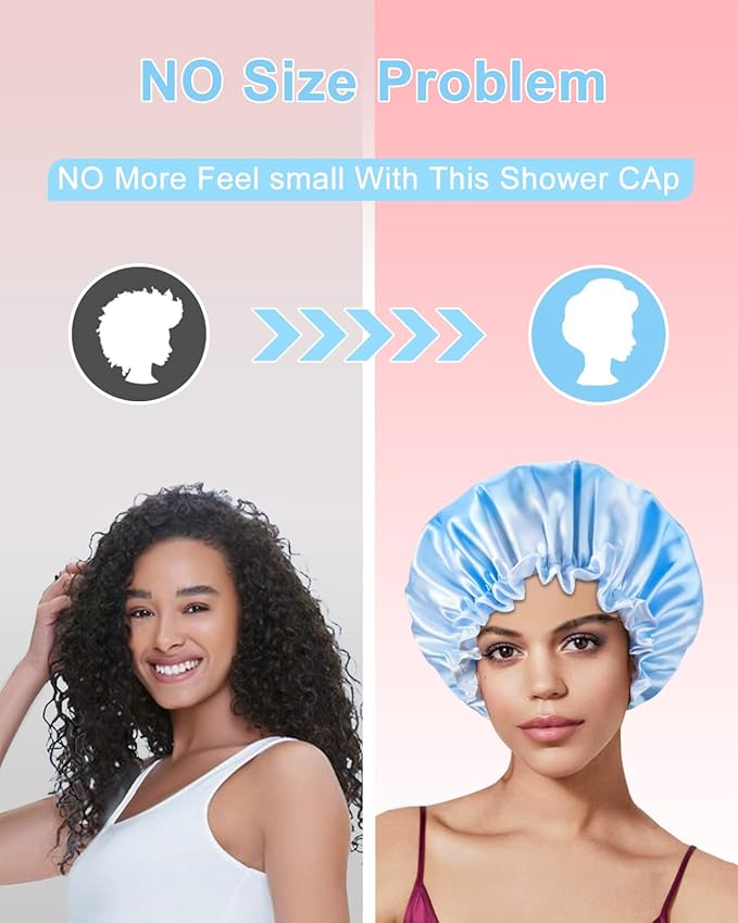 Aquior Shower Caps, Reusable Shower Cap for Women, Double Layer Waterproof Hair Cap, Large Size for All Hair Lengths,for Girls Spa Home Salon Use (Blue Cloud)