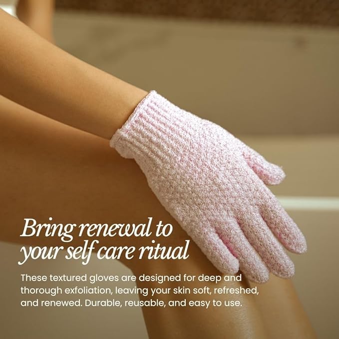 Bare Botanics 4 Pack Mint Exfoliating Shower Gloves - 100% Nylon Fibers for Gentle Exfoliation - for Both Wet or Dry Exfoliation - Machine Washable - Vegan & Cruelty-Free
