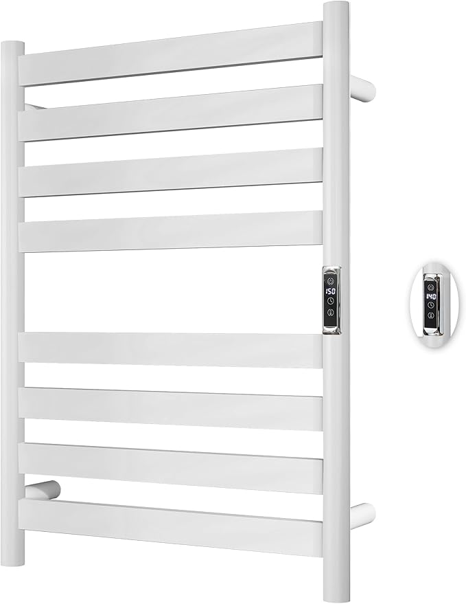 Heated Wall Mounted Electric Towel Warmer Rack,Timer & Temperature Control, 8 Bar Stainless Steel Towel Heater for Bathroom (White, 8 Bars)