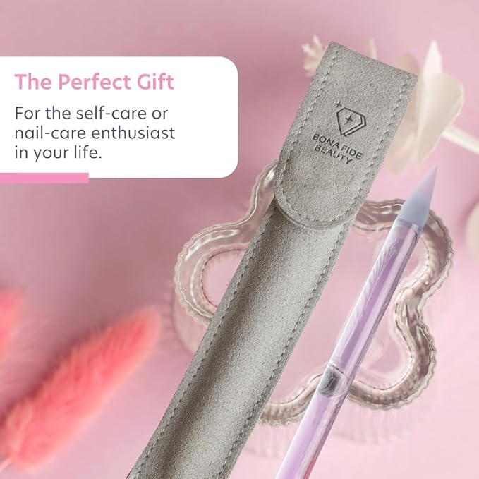 Bona Fide Beauty Glass Cuticle Pusher - High Grit Purple Dual Ended Nail Care Tool with Pointed and Slanted End. Manicure Tool for Women