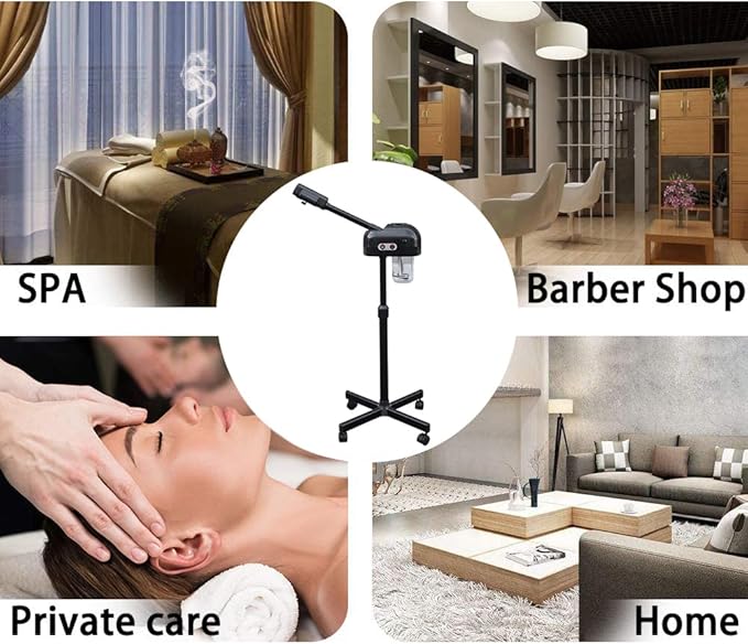 LCD Ozone Facial Steamer, Professional Salon Spa Steamer Beauty Equipment, Spray 107.6℉ Warm Steam, 360° Rotatable Nozzle, Timer Function, Adjustable Height, Rolling Wheels