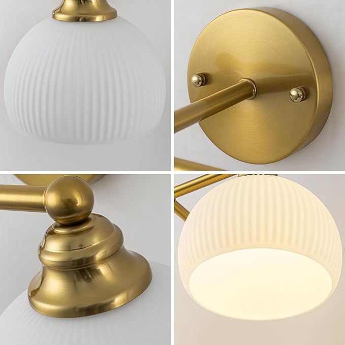 GoYeel Bathroom Vanity Light Fixtures, 2 Light Bathroom Lights Over Mirror Vintage Gold Antique Restroom Light Fixture with Milk White Glass Shade for Bathroom, E26 Base