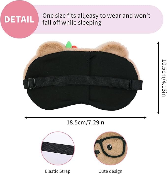PERFECTSIGHT Sleep Eye Masks, Cute Plush Sleep Eye Cover Lightweight Adjustable Eyeshade Faux Fur Mask Cover for Women Kids Girl Sleep Travel Nap, Glasses Bear