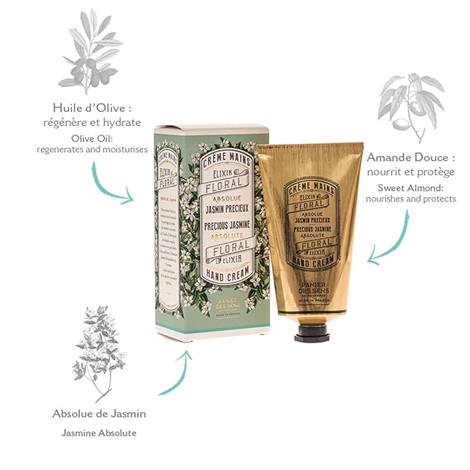 Panier des Sens – White Jasmine Hand Cream – Moisturizing Hand Lotion for Dry Skin – Premium French Hand Cream, Softening Care for Women, 97% Natural Ingredients, 2.5 Fl Oz