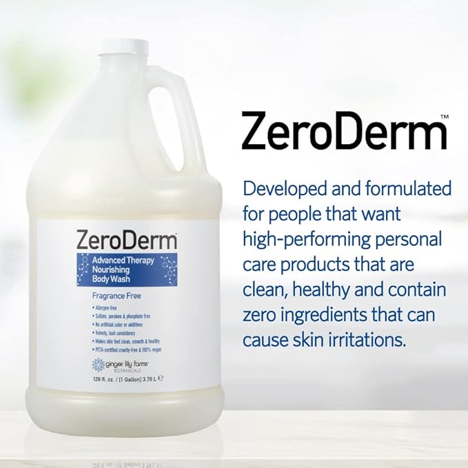 Ginger Lily Farms Botanicals ZeroDerm Advanced Therapy Nourishing Body Wash, 100% Vegan & Cruelty-Free, Fragrance Free, 1 Gallon Refill (Pack of 4)