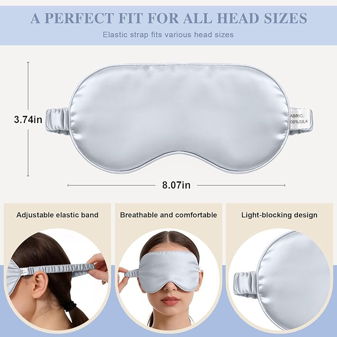 Silk Sleep Mask,Eye Mask for Sleep Women Men,Mulberry Sleeping Mask with Adjustable Strap,Blindfold Blackout Eye Mask for Travel and Full Night's Sleep,Nap