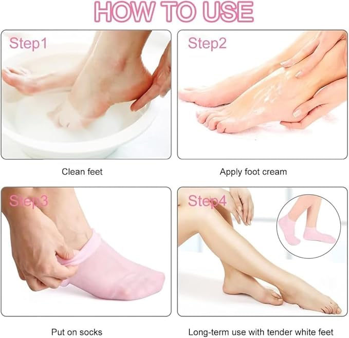 2 Pairs Silicone Moisturizing Glove Socks Set for Dry Cracked Feet and Hands, Anti Slip Spa Socks Women Gel Pedicure Socks for Foot Hand Softening Foot Care After Pedicure (Skin Color)