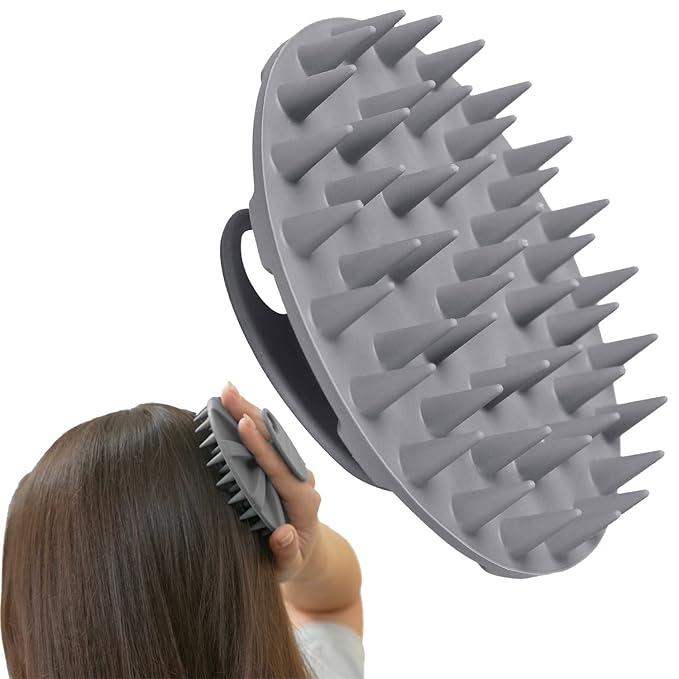 INNERNEED One-piece Scalp Massager Shampoo Brush, Wet & Dry Scalp Care Head Scrubber Hair Washing, Soft Silicone Bristles, for Hair Growth, Dandruff Removal, Comfortable for All Hair Types (Gray)