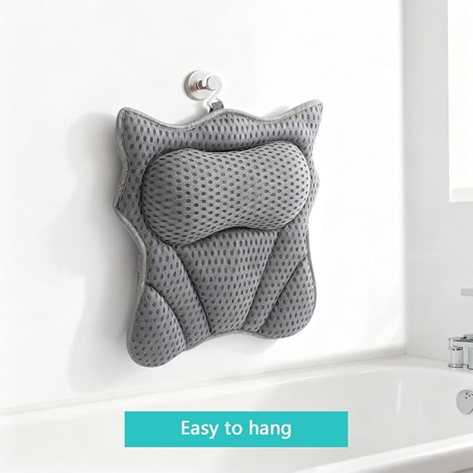 Bath Pillow,Ergonomic Bathtub Pillows for Tub Neck and Back Support,with 6 Powerful Suction Cups,Provide Shoulder and Back Relaxing,Bath Accessory,Fits All Types Bathtub(Grey)