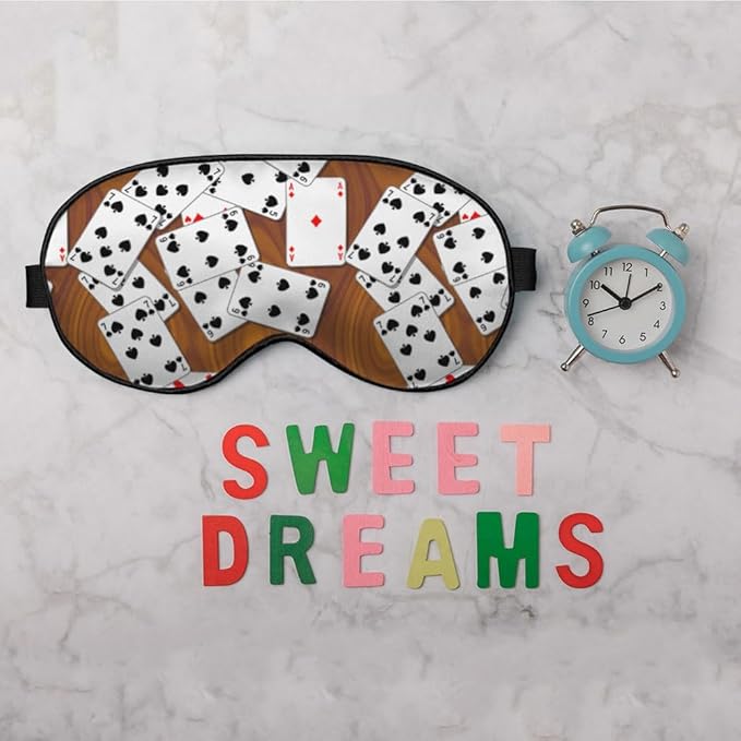 Playing Cards Silk Eye Mask Sleep Mask Funny Poker Wooden Table Rectangle Eye Mask with Adjustable Strap Lightweight for Women Work Travel Night Sleep