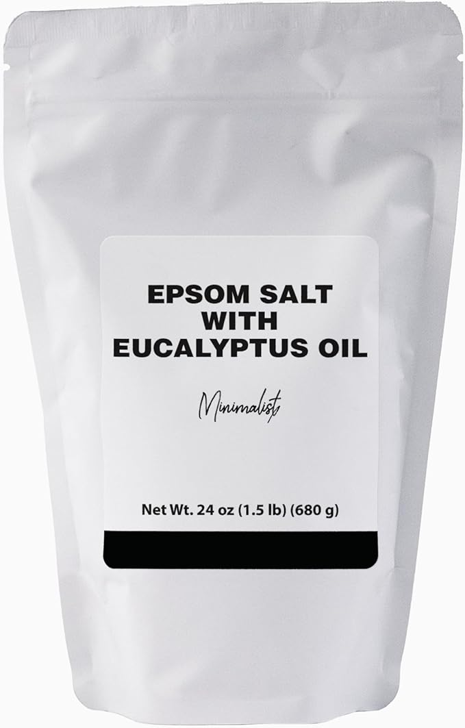 Minimalist Epsom Salt with Eucalyptus Oil, Perfect for Scented Baths and Soaks, Packaged for Convenience in a Refillable Bag (24 Ounce)