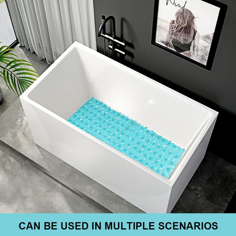 Pebble Shower Mat for Bathtub Non Slip 35"X16" with Suction Cup Clear Green - Image 6