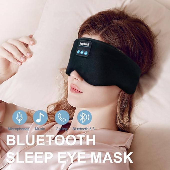 Joythink Weighted Eye Masks Bluetooth Sleep Mask Headphones Silk Wireless Bluetooth Headband for Side Sleepers Blackout for Airplane Travel Men Women Black