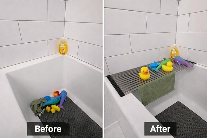 28" Bathtub Drying Rack for Bath Toys & Accessories – Non-Slip Tub Shelf, Fast-Draining Design, 28” Fits Most Standard Tubs