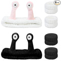 Snail Face Wash Headband Skincare & Wrist Bands for Washing Face Set Cute Spa Headband for Women and Wrist Faces Wash Bands for Shower, Facial Cleaning, Soft Coral Fleece Makeup Headbands,Black&White