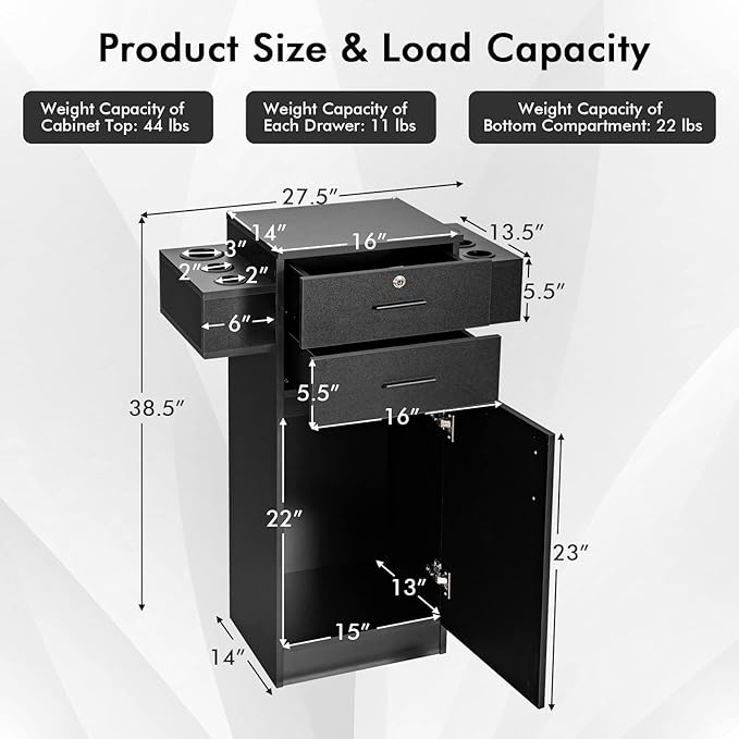 Giantex Salon Storage Cabinet, Locking Hair Styling Storage Organizer with 2 Drawers, 6 Hair Dryer Holders, Wooden Beauty Salon Spa Barber Station Hairdressing Equipment, Black (1)