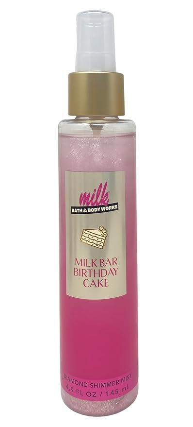 Bath & Body Works Milk Bar Birthday Cake Shimmer Mist with a Peach Gardenia Sample Soap