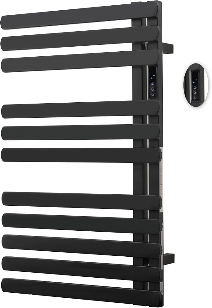 Electric Towel Warmer Rack,Heating Towel Warmer, Timer & Temperature Control, 11 Bar Stainless Steel Towel Heater for Bathroom, Black, Plug-in(31.5x19.69x4.92in) Nordic Style